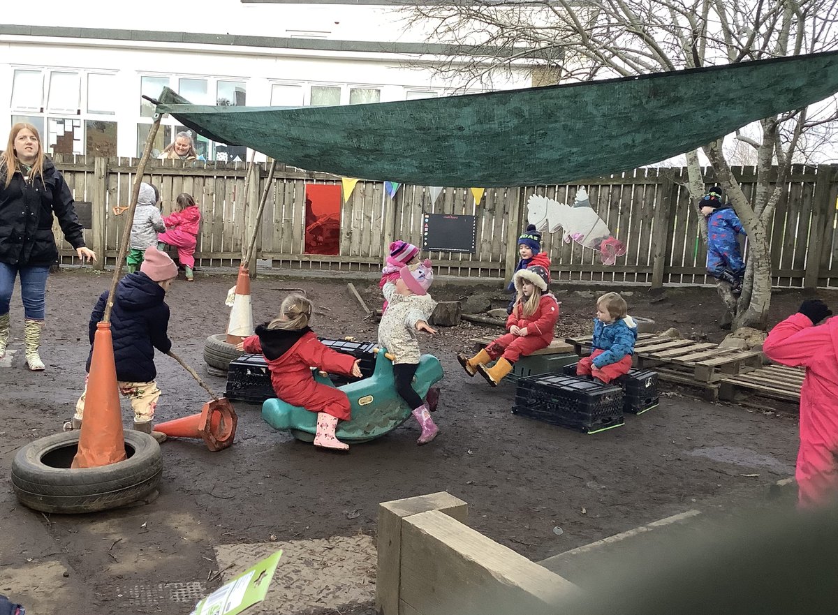 eastertounps's tweet photo. Today the PM group built a shelter in the nursery garden. We read stories and enjoyed singing under our new canopy. Fingers crossed the wind doesn’t blow it away 🤞 #outdoorlearning #mudisfun https://t.co/i8rDnZBAVk