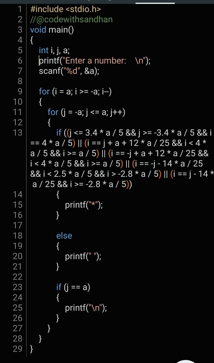 codewithsandhan's tweet image. 💻⌨️ diamond structure in #c #programming #languages
Click for try:-
codewithsandhan.blogspot.com/2022/01/diamon…