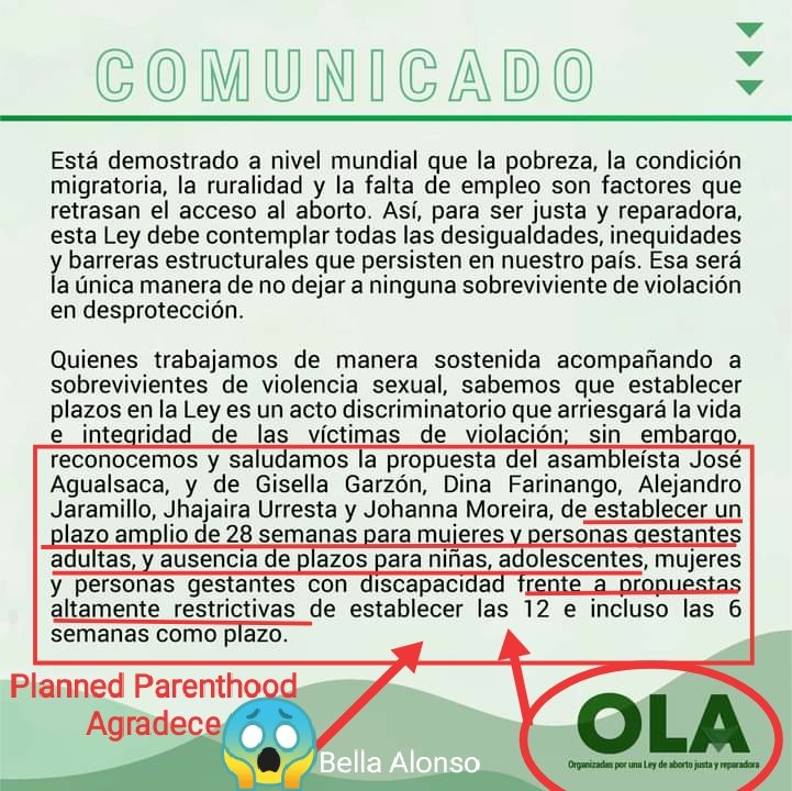 BellaAlonso16's tweet photo. SURKUNA ECUADOR ha agrupado 43 organizaciones en la plataformaOLA que han felicitado la propuesta de 
@JoseAgualsacaG
 y el voto a favor de ésta aberrante propuesta proyecto #AbortoPorViolacion en la @JusticiaAN 
Recordemos que @PPFA @ippf con su oficialRepres.🇪🇨Es Paulina Ponce https://t.co/P5f9NK8nd0