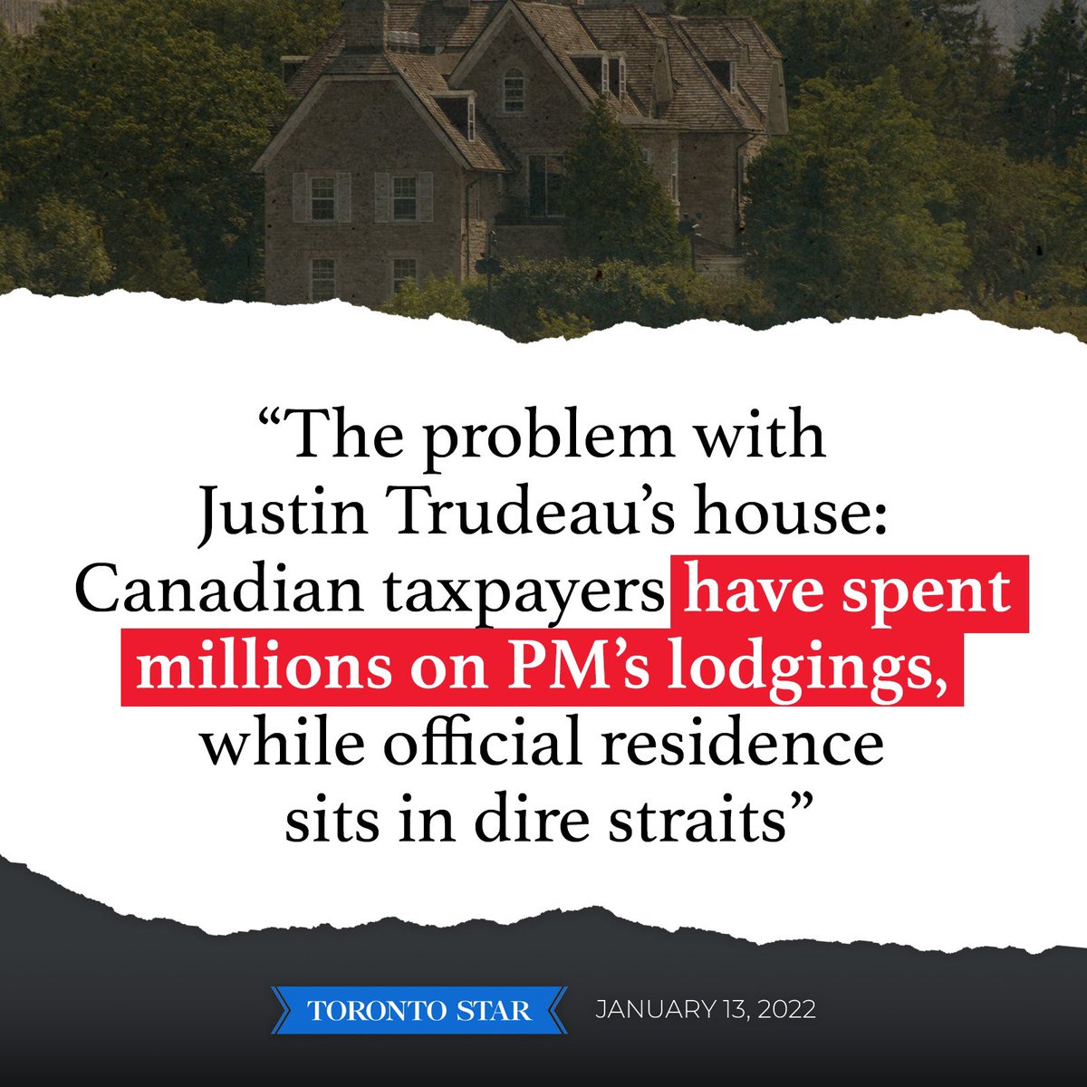 MikeBarrettON's tweet photo. Under PM Justin Trudeau Canadian taxpayers have spent millions on the PM’s houses - all while he wants to tax the sale of your house. https://t.co/9r7cy82d1s