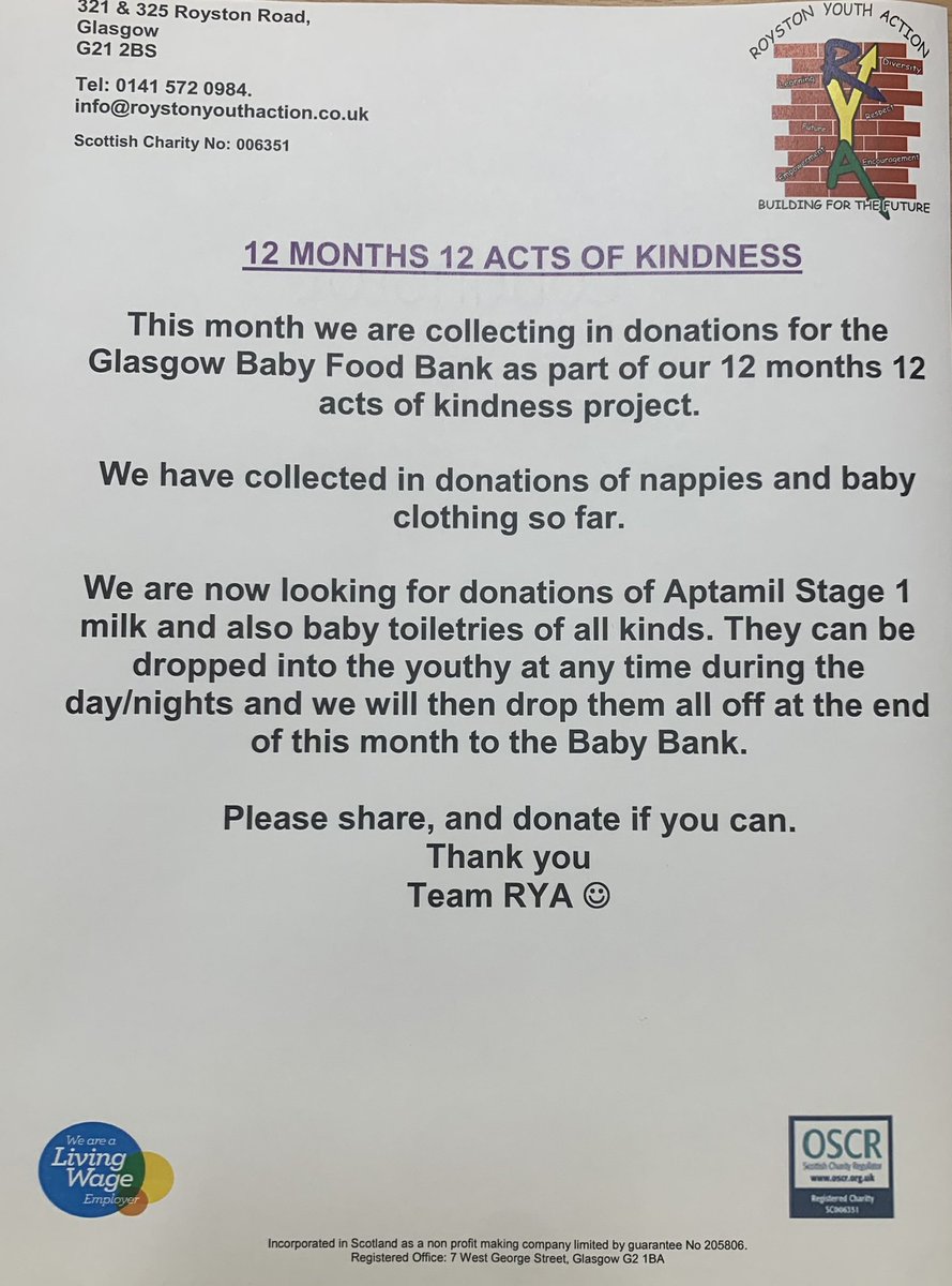 RoystonYouthAct's tweet photo. #12Months12ActsOfKindness ♥️

We are now on Year 4 of helping other charities and hope to do even more this year 🤞🏽🤩 

Our children and wee ones will be getting much more involved this year too…practising kindness from an early age 💕 

January => @BabyfoodBank https://t.co/IUoFi6YlQc