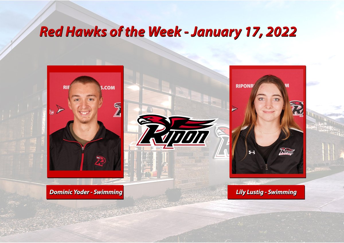 RiponRedHawks's tweet photo. This week's #RedHawksoftheWeek are Dominic Yoder (@ripon_swimdive) and Lily Lustig (@ripon_swimdive). Read more about their performances here: https://t.co/lze2xOozIW #d3swim #ROW #congrats @RiponSports https://t.co/tKp3atY5xX