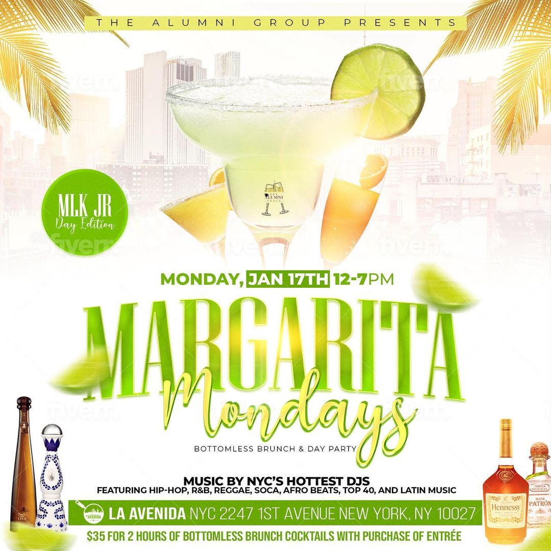 Happy Martin Luther King Day! Come and enjoy a margarita!🥳
#dj #brunch #MLKDay #MLK #mlkweekend2022 #monday #margarita #cocktails #cocktailsnewyork #cocktailsnyc  #nycbar #nycnightlife  #spanishharlem #eastharlem #foodie #nycevents #nyclife #nyceventspace #bottomlessbrunch
