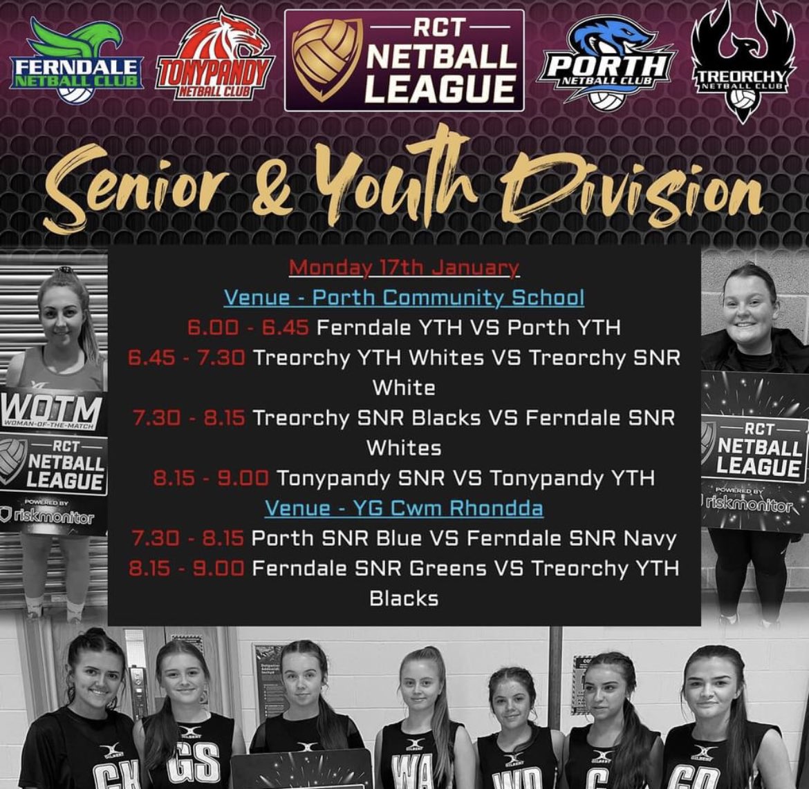 Here’s tonight’s Senior and Youth fixtures! The first games of the year!!🏐💪🏻 @rnseniorandyouth <a href="/RhonddaNetball/">Rhondda Netball</a>