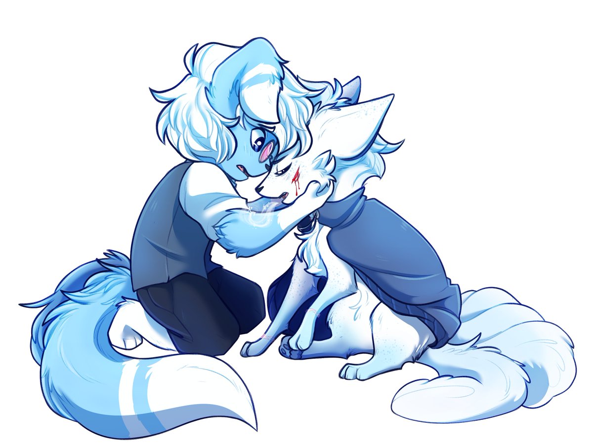 Adrien and Niko being soft (slightly edgy) gays
Part of an art trade I did with my friend @CyanSylv 
I love their characters a lot and it was so fun to draw em!
#pmd #pokemonmysterydungeon  #arttrade