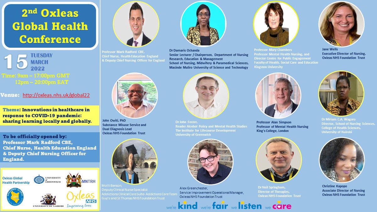 Our 2nd Oxleas Global Health Conference will take place virtually on Tuesday 15 March 2022; to be officially opened by Deputy Chief Nursing Officer, England <a href="/MRadford_HEECN/">Prof Mark Radford CBE PhD RN</a> 
@CNOEngland @janewells99 <a href="/ChrisKapopo/">Xtine</a> <a href="/jaowiti/">Dr John A Owiti PhD</a> <a href="/LisaComms/">Lisa Tan</a> <a href="/DoctorBeechwood/">Steve Cooksley 💙</a> <a href="/JohnFoster12/">John Foster</a>   <a href="/OxleasNHS/">Oxleas NHS</a>