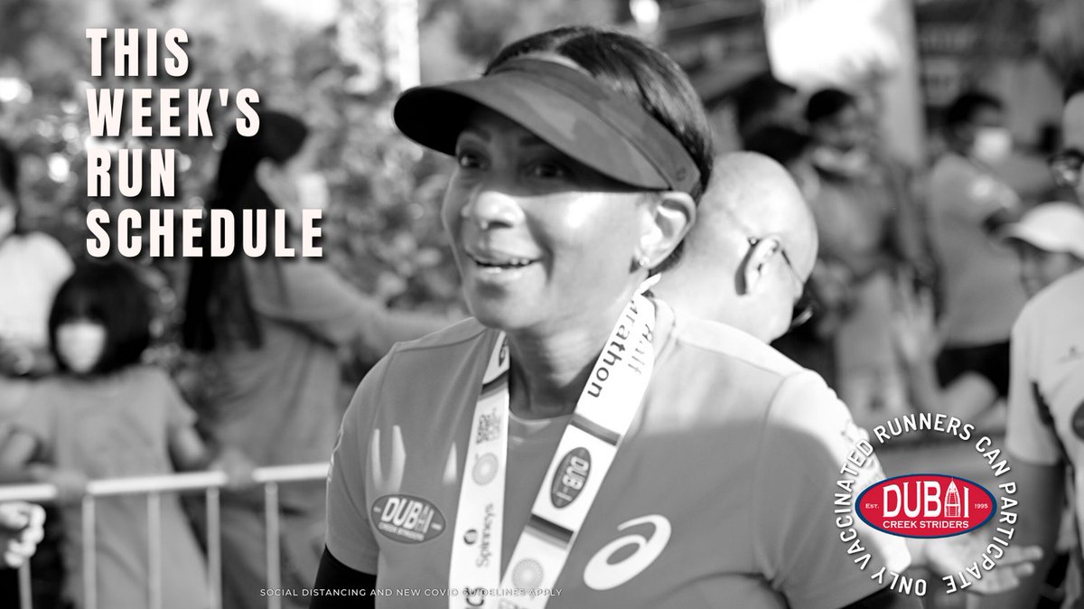 WEEK 17Jan-23Jan
Welcome to our weekly reminders of all <a href="/DubaiStriders/">Dubai Creek Striders</a> running activities. 
Full schedule available on IG and Facebook or our website under the calendar tab!