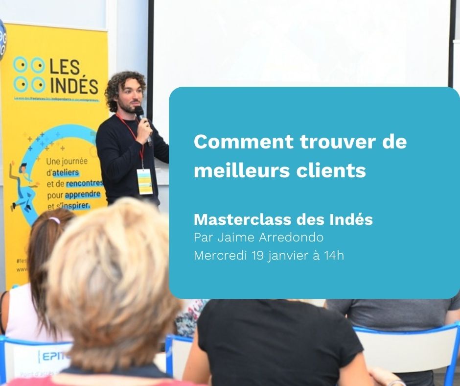 Yo les Indés, nous avons un cadeau pour vous !

Vous êtes-vous déjà demandé ce que de meilleurs clients changeraient radicalement ?
Nous avons la réponse dans notre masterclass animée ce mercredi 19 janvier à 14h par <a href="/jaimeyann/">Jaime Arredondo</a>

Inscrivez-vous 👉eventbrite.fr/e/billets-comm…
#freelance