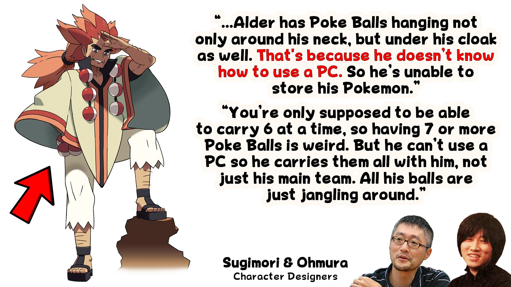 Reggie-800's Nintendo Secrets on X: "Computer Illiterate: Pokemon trainers  are only supposed to carry 6 Pokemon at a time. But Unova Champion Alder  breaks that rule -- according to his designers, that's
