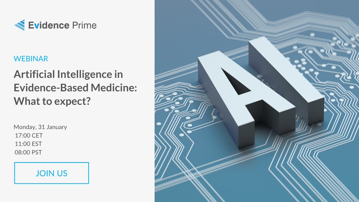 living_reviews's tweet photo. 📢 Save the date!

💻 We would like to invite you to our first #WEBINAR by Evidence Prime on "Artificial Intelligence #AI in Evidence-Based Medicine #EBM: What to expect?"

📆 Jan 31st, 2022 at 17:00 CET  (11:00 EST, 08:00 PST)

👉To register click here: https://t.co/cQNnts0OiS https://t.co/oUy9CI8YxR