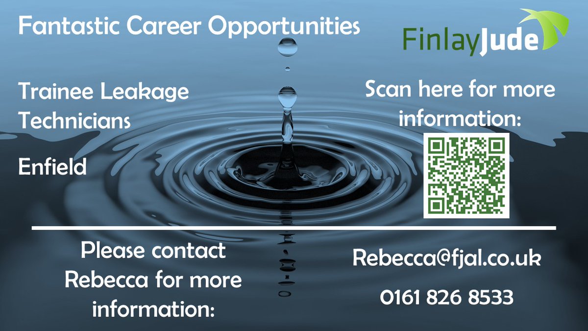 FinlayJudeAssociates (@finlayjude) on Twitter photo ✨ Fantastic Career Opportunity working as a Trainee Leakage Technician
🌍 Based in Enfield
🌙 This role is working nights
For more information about the role please contact Rebecca on ✉ Rebecca@fjal.co.uk or call the office on 📞 0161 826 8533
#water #trainee #enfield ✨ Fantastic Career Opportunity working as a Trainee Leakage Technician
🌍 Based in Enfield
🌙 This role is working nights
For more information about the role please contact Rebecca on ✉ Rebecca@fjal.co.uk or call the office on 📞 0161 826 8533
#water #trainee #enfield