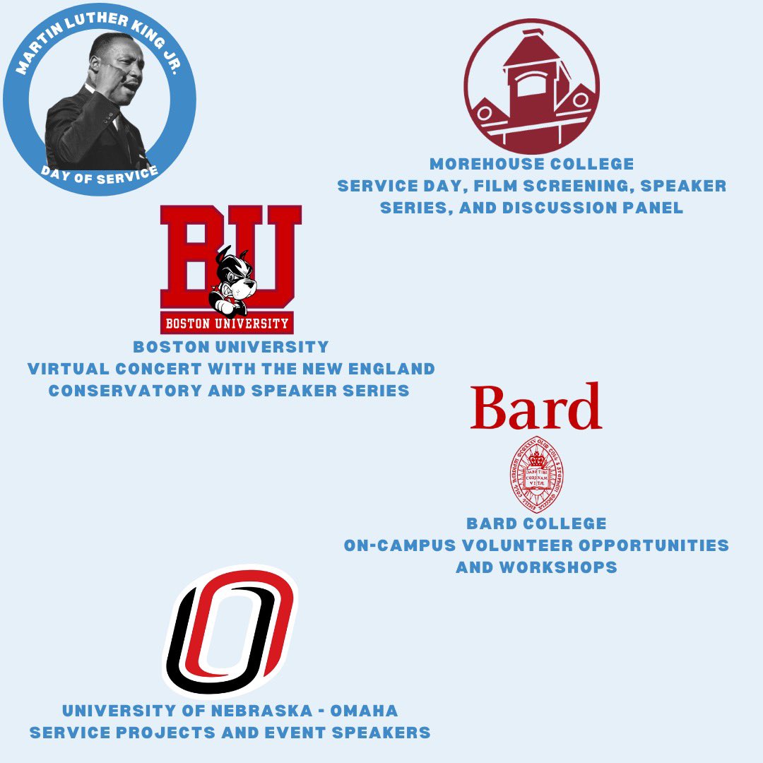 Today we’re spotlighting Martin Luther King Jr’s alma maters <a href="/Morehouse/">Morehouse College</a> and <a href="/BU_Tweets/">Boston University</a>, as well as other universities who are honoring his legacy through unique forms of community engagement. #mlkday #hbcu #college