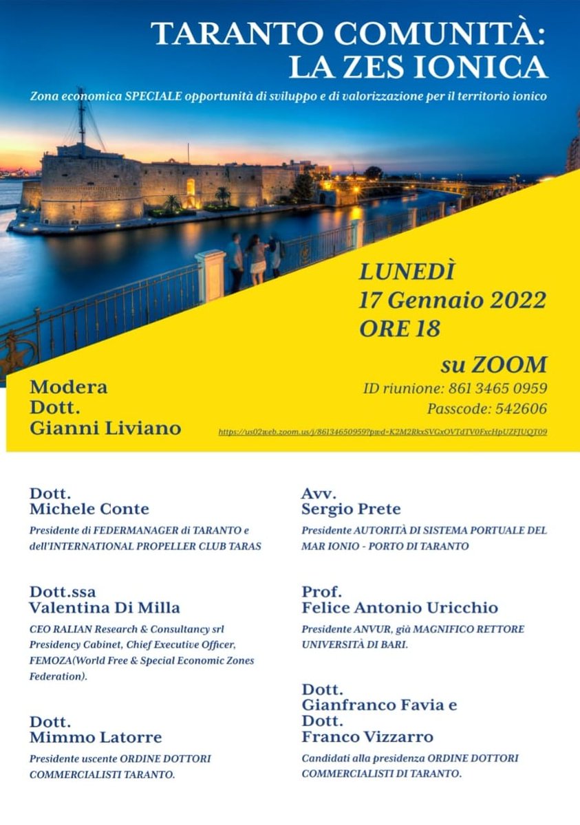 valedimilla's tweet photo. Ricordo l'appuntamento di stasera dedicato alle #ZES ed in particolare alla ZES Ionica che ha #Taranto come driver #portuale di riferimento. 
#PNRR #porti #logistica #sviluppo @SudECoesione @mims_gov @MISE_GOV @assoporti @Propeller_Taras @femozaonline @RegionePuglia @CONFETRA https://t.co/bVhoWpsR9H