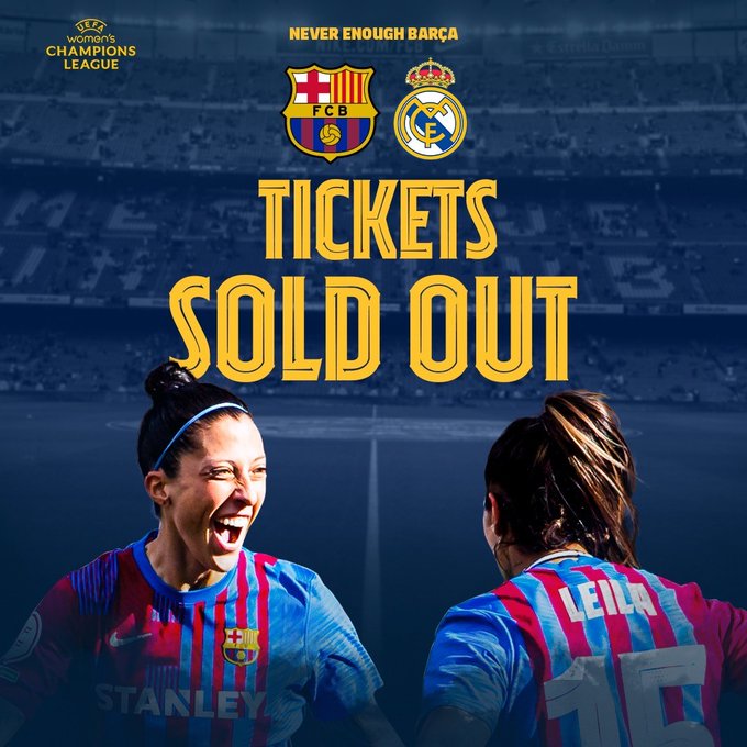 fcbarcelona_fra's tweet photo. 👏 Le Clasico entre le @FCBFemeni et le Real Madrid Féminin de l' @UWCL se jouera à guichets fermés au Camp Nou fin mars #ForçaBarça 🔵🔴 https://t.co/wiKdnh7lnB