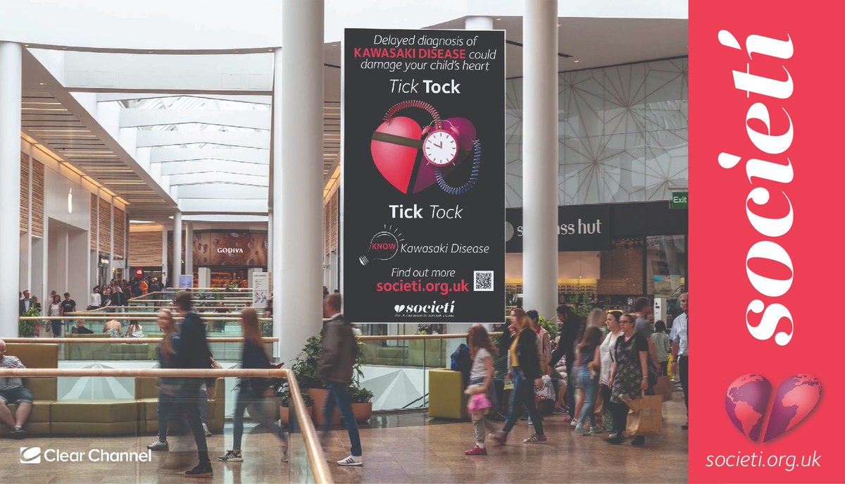 Societi_UK_KD's tweet photo. Thanks to @clearchanneluk our #Kawasaki_Disease awareness campaign will be displayed on spectacular digital screens across the UK. Clear Channel’s transformational support means so many more people will KNOW Kawasaki Disease as a serious childhood illness #Platformforgood #OOH ❤ https://t.co/6kWoDan2JA