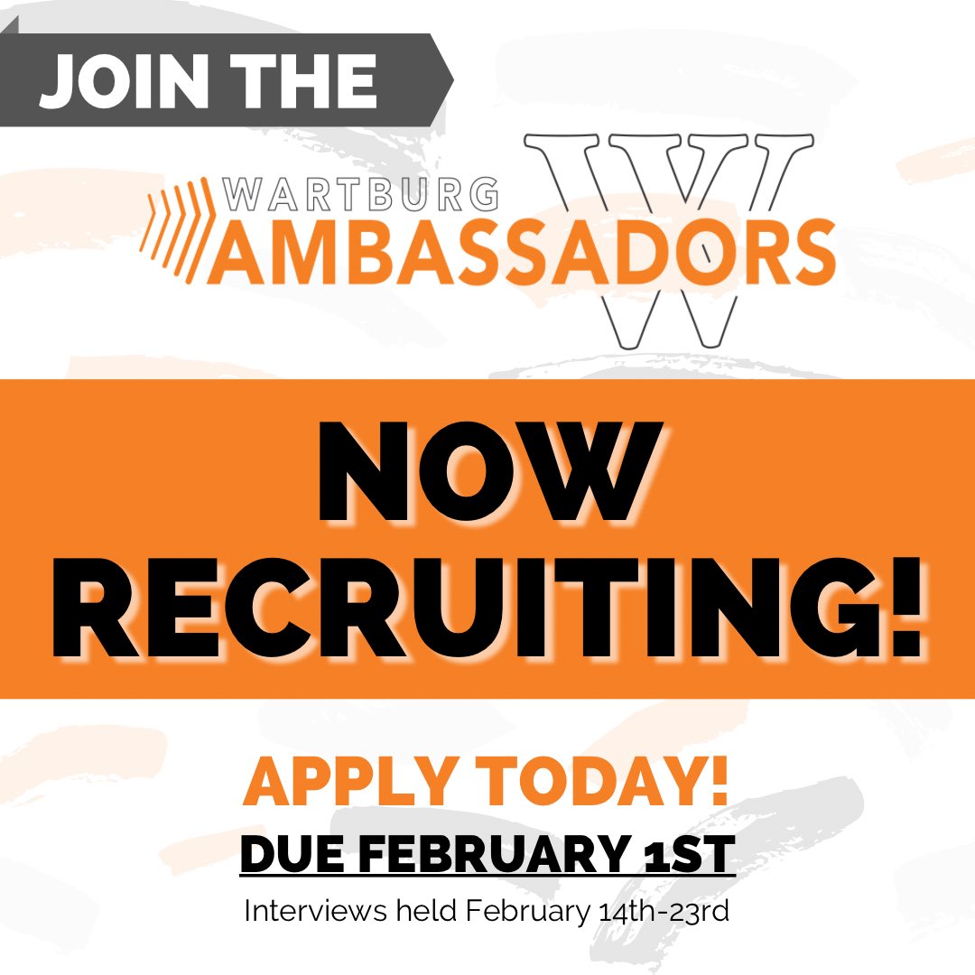 WBurgAmbassador's tweet photo. NOW HIRING!

We are recruiting for the 2022-2023 school year! The application can be found in today’s Juice or on any of the poster’s across campus! Applications are due February 1st at 11:59pm. If you have any questions, don’t hesitate to reach out to our account or email us! https://t.co/bgTntwERmP