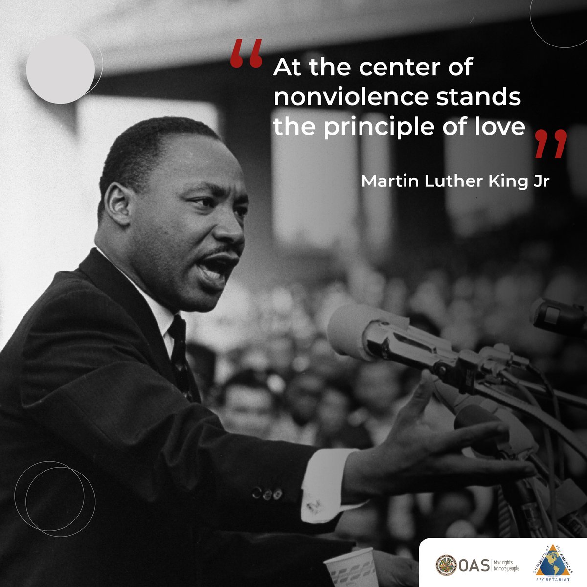 SummitAmericas's tweet photo. "At the center of nonviolence stands the principle of love" #MLK
Today, @SummitAmericas commemorates the Martin Luther King Jr. Day.
#MLK19 #MLKDay #MartinLutherKing #SummitAmericas #OAS https://t.co/iK2ycBfUnj