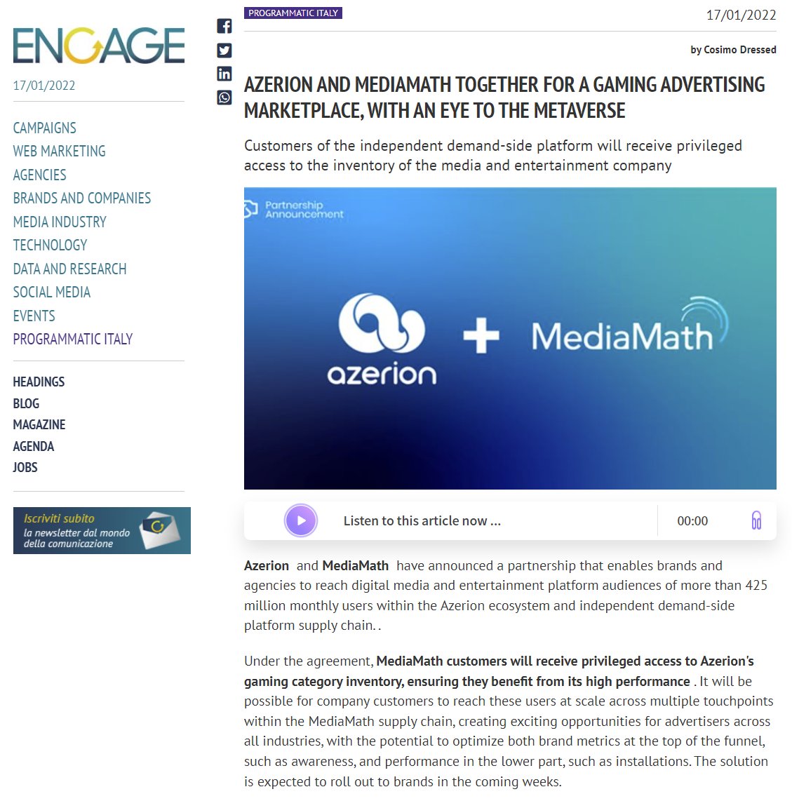 iMuesliBrown's tweet image. &quot;Rewarding consumers in exchange for viewing an ad or ads that are part of the #gaming experience&quot; ... @WeAreAzerion @mediamath #mediamath.  Now who serves up in game #advertising and just signed with #Azerion 🤔👀👇 @bidstack #bidstack #bids  #Marketing
