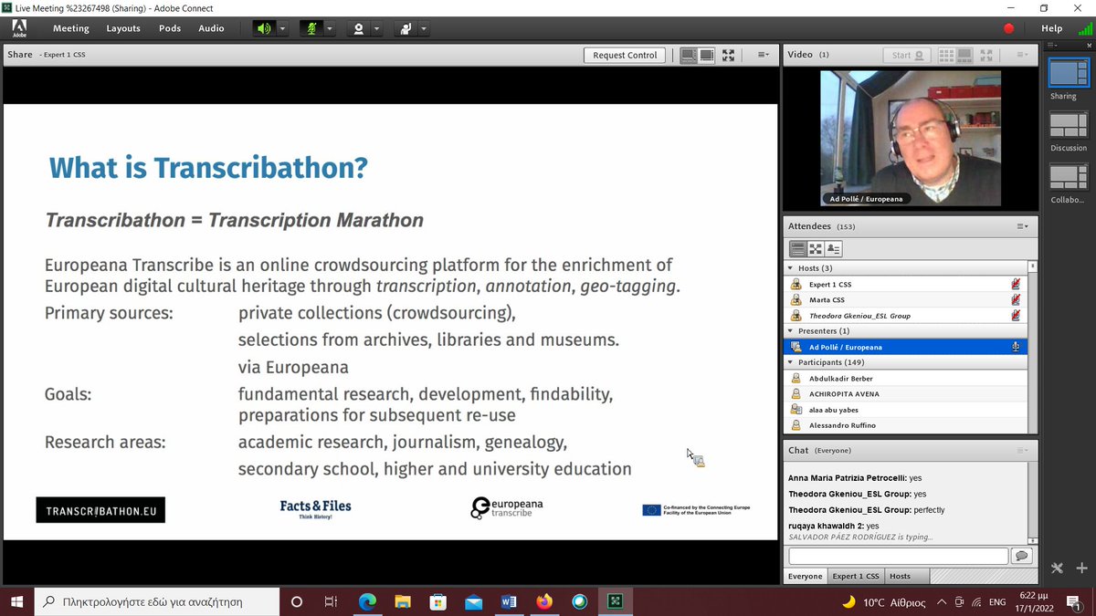 Transcribathon presented by Ad Pollé <a href="/Europeanaeu/">Europeana</a> after Isabel's presentation of the #europeana platform &amp; the digital resources available