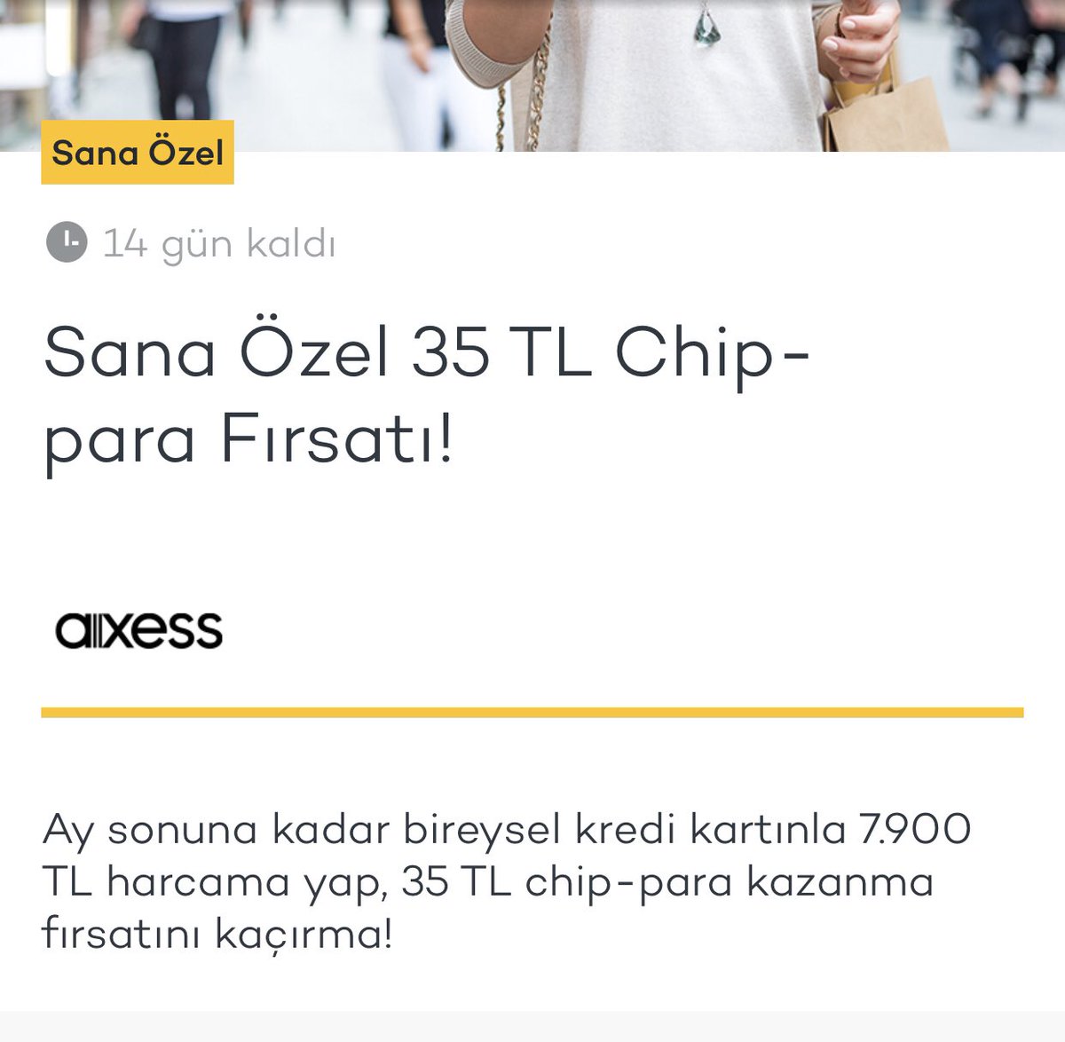 karahan_samet's tweet photo. 14 gün içinde 7900tl harcarsam 35tl veriyormuş 🤓 Kazandığım 35tl #chippara ödeyemeyeceğim ekstrenin faizini bile karşılamaz. Ama olsun 7900e 35tl bana özel çok iyi teklif. O kadar limitim var mı diye sormuyorsun 😁 @AxessCard https://t.co/xonwF4Wh6K