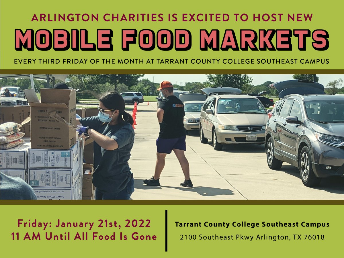WeHelpArlington's tweet photo. Kick the year off right by filling your fridge with nutritious food! Stop by our TCC Mobile Food Market this Friday to receive a trunk full of groceries for you and your family.

#mobilemarket #freefood #arlingtonkindness #arlingtoncares https://t.co/MgSTZHK56B