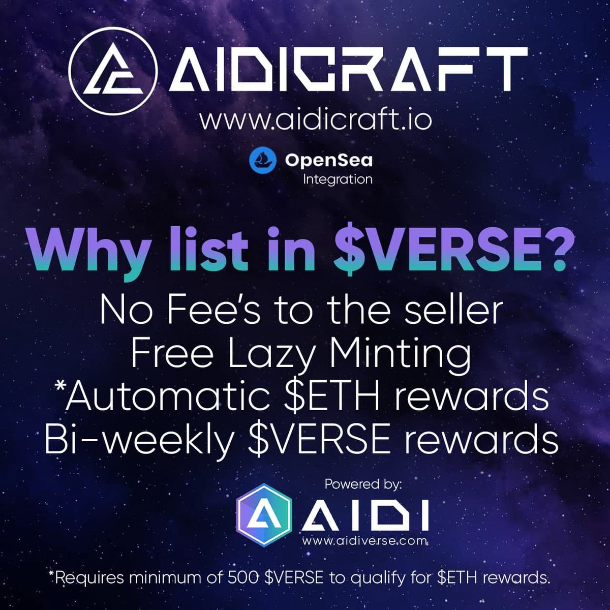 AidiToken's tweet image. No gas fees to list your NFT  ✔️ 
No listing fees for VERSE  ✔️ 
Get your NFT front page  ✔️ 
Earn Verse for buying and selling on #Aidicraft  ✔️ 
What are you waiting for?
#AidicraftV2 launching 1/26. Don't miss out  🚀

#nft #crypto #RealVerseToken #Saitama