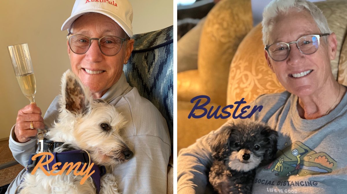 Hall of Famer Patty Sheehan hanging with Remy &amp; Buster - donate now to a rescue!@gr8parr #BettyWhiteChallenge #LPGAlegends #legendsofthelpga #humanesociety #petcolove