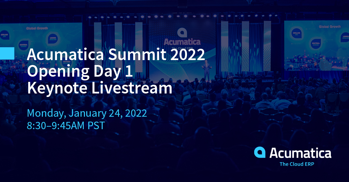 Acumatica's tweet photo. Can't make it to Las Vegas for Acumatica Summit 2022? Experience the keynotes via livestream. Register for Day 1 here: https://t.co/4jUPIGCRzb #AcumaticaSummit https://t.co/3b5IkPqmv0