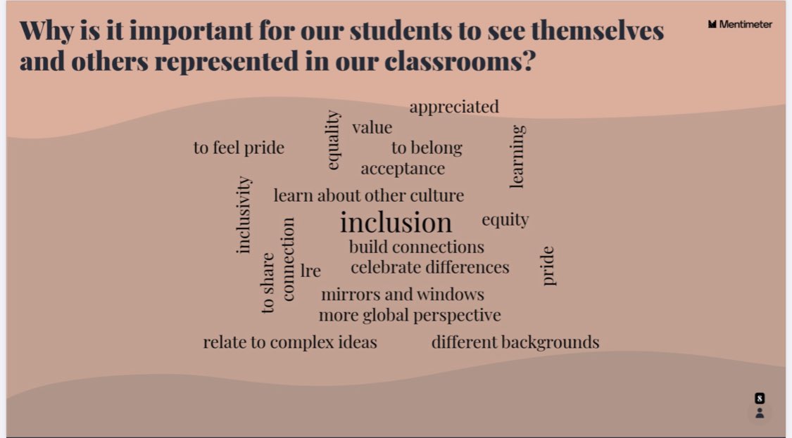 CzaczaG's tweet photo. Exploring our ‘why’ around culturally relevant pedagogy @NValleyPD @NVCurriculum @ClosterSchools @Mentimeter #inclusion #mirrorsandwindows #RepresentationMatters https://t.co/jkBA1Gcyxe