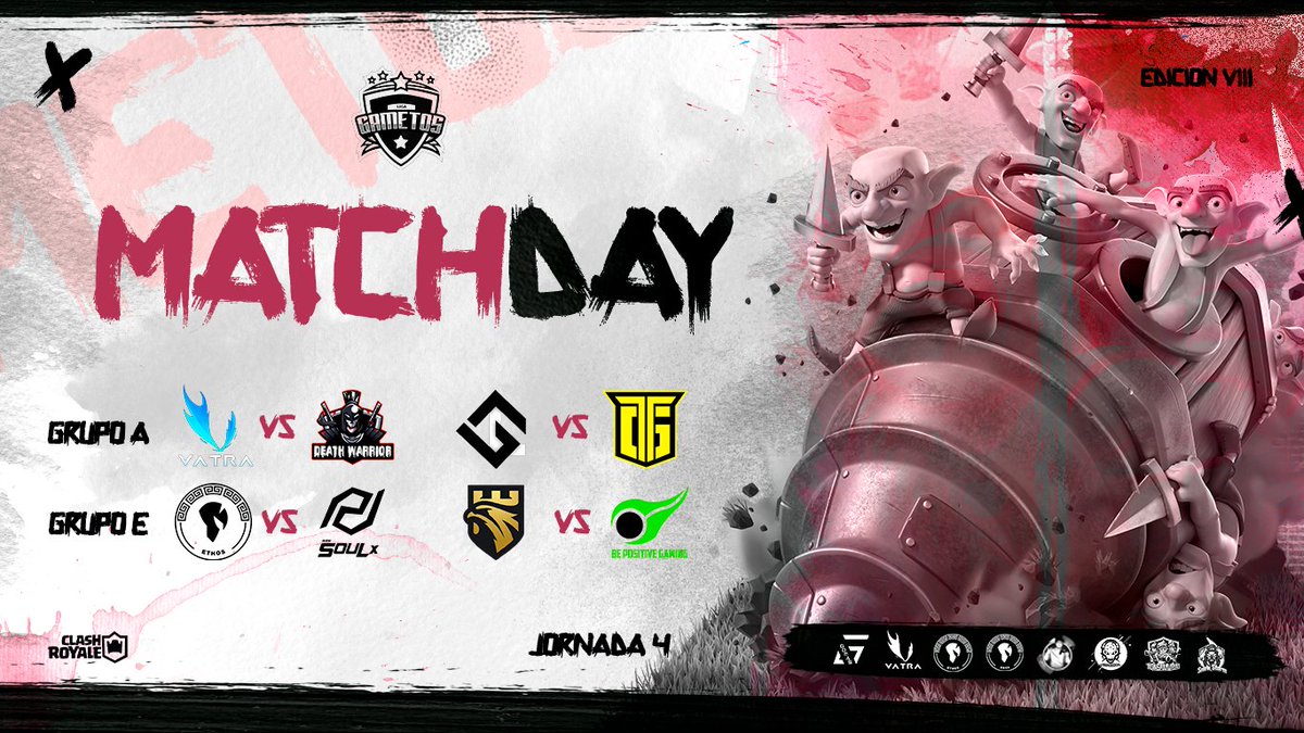 Liga Gametos - Clash Royale (@gametosliga) on Twitter photo MATCHDAY | Fase de Grupos
⭐ | Latam 🇲🇽
⚔️ | <a href="/VatraGaming/">VatraGaming</a> 🆚 <a href="/DeathWarriorCR/">©®Death Warrior</a>
⚔️ | <a href="/GodLevel_/">GodLevel Gaming 🎄</a> 🆚 <a href="/titans_ghost/">TITANS GHOST</a>
⭐ | Europa 🇪🇸
⚔️ | <a href="/ethosCR/">Êthos™</a> 🆚 <a href="/GZGteamCr/">GZG Esport Team Cr</a>
⚔️ | <a href="/EmpireClubeu/">Empire</a> 🆚 <a href="/BePositiveCR/">Be Positive Gaming</a>
⭐ | Buena suerte a todos 🤩
#GametosCup MATCHDAY | Fase de Grupos
⭐ | Latam 🇲🇽
⚔️ | <a href="/VatraGaming/">VatraGaming</a> 🆚 <a href="/DeathWarriorCR/">©®Death Warrior</a>
⚔️ | <a href="/GodLevel_/">GodLevel Gaming 🎄</a> 🆚 <a href="/titans_ghost/">TITANS GHOST</a>
⭐ | Europa 🇪🇸
⚔️ | <a href="/ethosCR/">Êthos™</a> 🆚 <a href="/GZGteamCr/">GZG Esport Team Cr</a>
⚔️ | <a href="/EmpireClubeu/">Empire</a> 🆚 <a href="/BePositiveCR/">Be Positive Gaming</a>
⭐ | Buena suerte a todos 🤩
#GametosCup