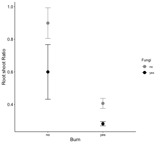 DaphneRBloom's tweet photo. Super cool results from one of my HS Juniors, Micah Johnson: soybeans grown in burned soils have lower root:shoot ratios; adding AM fungi mitigates that effect somewhat. #HighSchoolSTEM https://t.co/EOPyIwmxl0