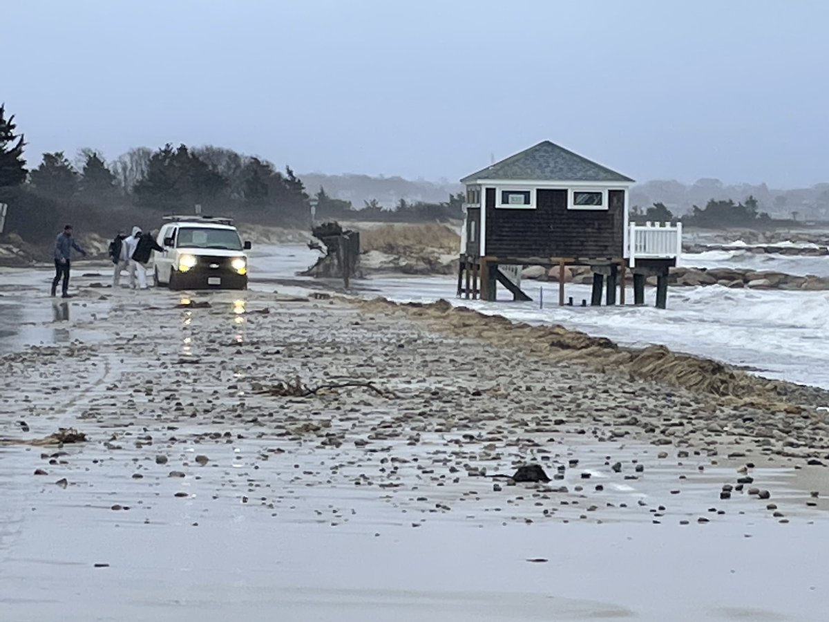 WX1BOX's tweet photo. KC1ELB-Mel Trott - Falmouth, MA - Surf Drive - Coastal flooding and beach erosion/debris in the roadway with partial road undermining #mawx @Nocera5 @JimCantore https://t.co/Ky0BG6Ltbw
