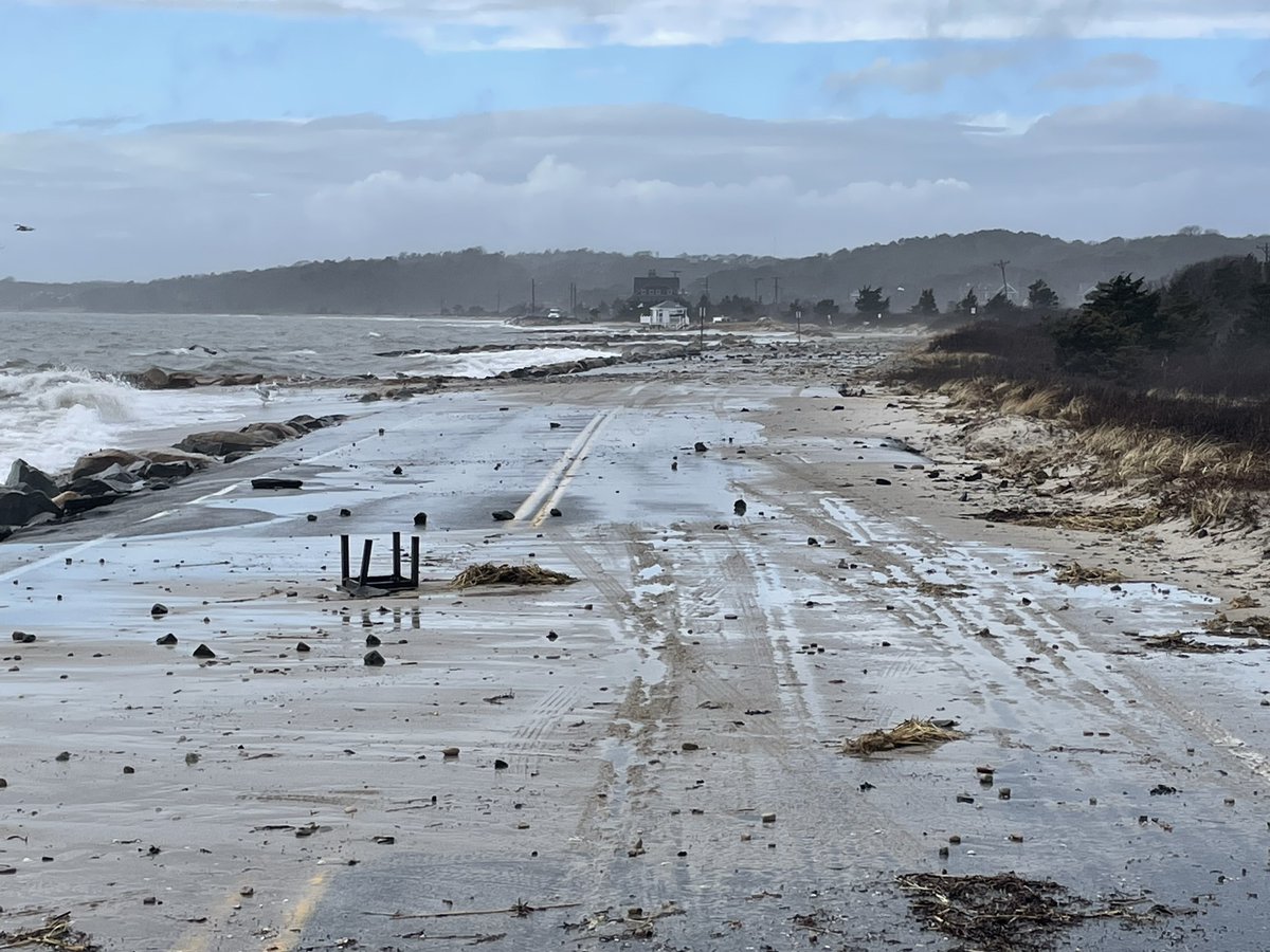 WX1BOX's tweet photo. KC1ELB-Mel Trott - Falmouth, MA - Surf Drive - Coastal flooding and beach erosion/debris in the roadway with partial road undermining #mawx @Nocera5 @JimCantore https://t.co/Ky0BG6Ltbw