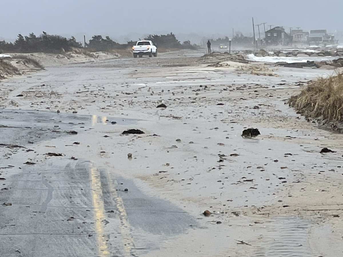 WX1BOX's tweet photo. KC1ELB-Mel Trott - Falmouth, MA - Surf Drive - Coastal flooding and beach erosion/debris in the roadway with partial road undermining #mawx @Nocera5 @JimCantore https://t.co/Ky0BG6Ltbw