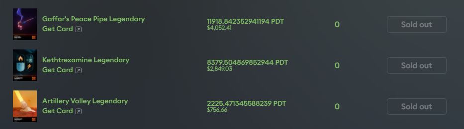 Gaffar / Kethtrexamine / Artillery are all sold out!