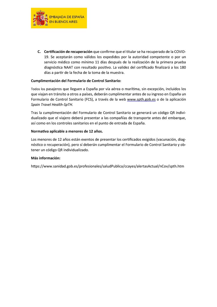 EmbEspArgentina's tweet image. A partir de hoy, Argentina ha dejado de estar incluida en la lista de países seguros, por lo que se modifican los requisitos de ingreso en España. Es muy importante seguir atento a las informaciones ya que podría haber modificaciones sobre los requisitos próximamente. Consulte: