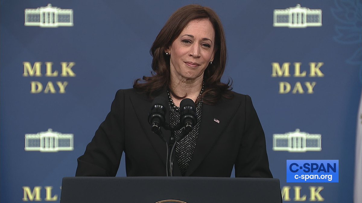 cspan's tweet photo. .@VP Harris Remarks on Martin Luther King Jr. Day - LIVE online here: https://t.co/gm5a4Ef3eJ #MLKDay https://t.co/RWVzu3gSOT