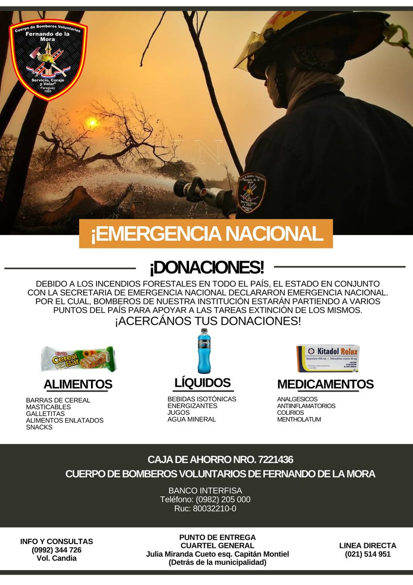 bomberosdefdopy's tweet photo. Los incendios forestales están arrasando nuevamente con todo el país.😢🔥
El estado, en conjunto con la SEN declaró emergencia nacional, motivo por el cuál estamos reuniendo a todo el personal combatiente para apoyar en las tareas de extinción.
. https://t.co/zvn1Sjy3gi