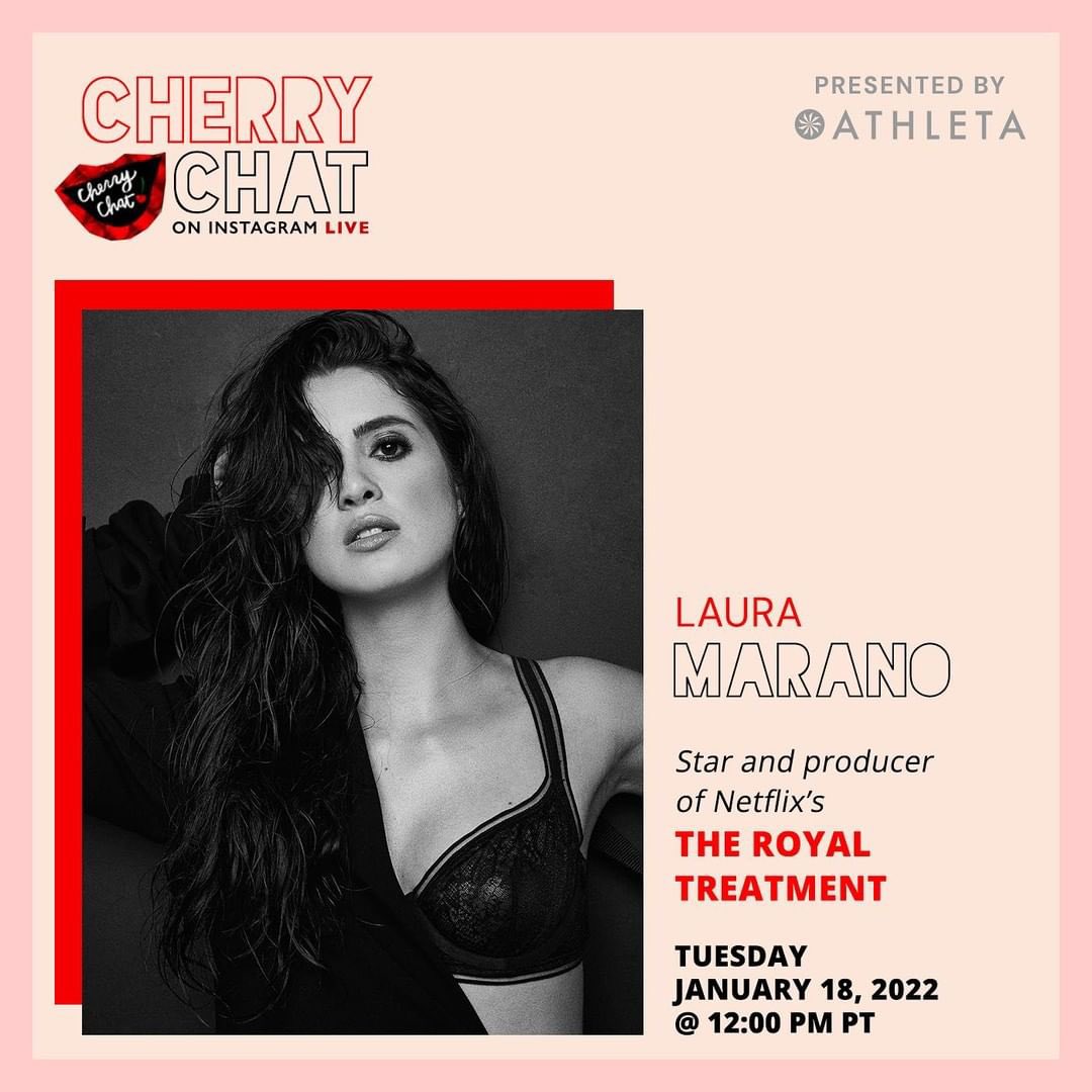 📸| thecherrypicks via Instagram: 
This week on our #IGLive series #CherryChat, presented by @athleta! 🍒 Stay tuned for exclusive offers from #Athleta this week. ⁠
⁠
TUES 1/18 @ 12pm PT (3pm ET): @lauramarano, star and producer of @netflix's @/theroyaltreatmentmovie…