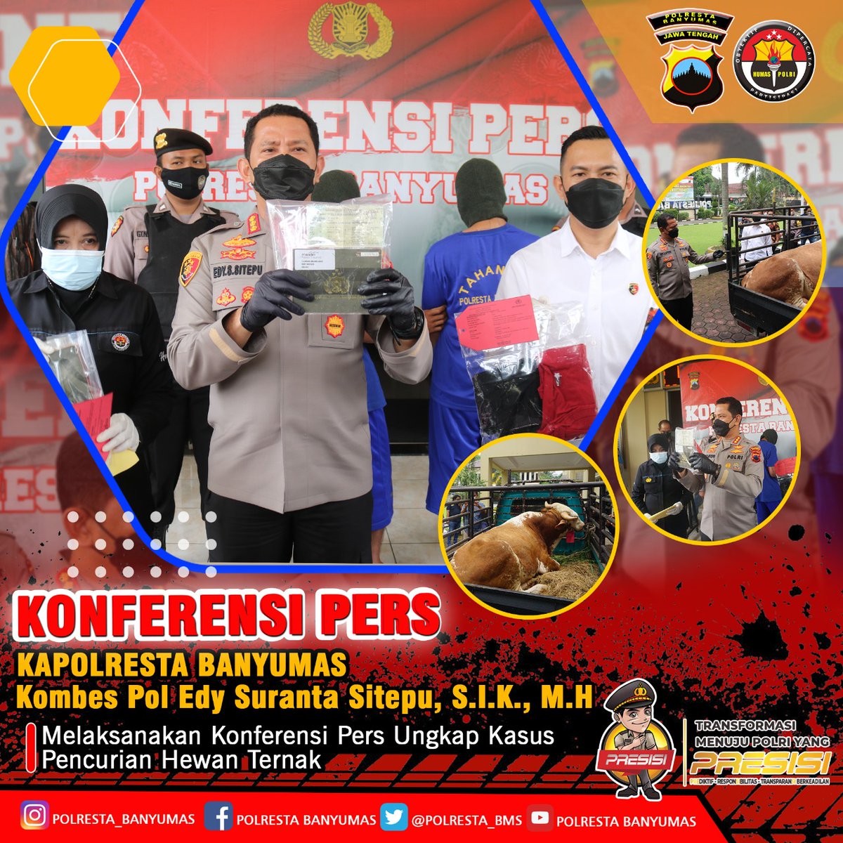 adedwil_'s tweet photo. Polresta Banyumas berhasil mengungkap kasus tindak Pidana pencurian hewan ternak lintas provinsi dan berhasil mengamankan dua orang pelaku pencurian.
@kapolresta_banyumas

#purwokerto #banyumas #polrestasbanyumas #polrestabanyumasaman #banyumasinfo #infopurwokerto https://t.co/Ps6rntc93Y
