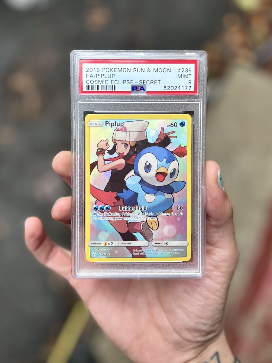 TokyoPitBuLL's tweet image. Giving away this PSA 9 - full art Piplup from Cosmic Eclipse. 

- Just retweet this tweet

Winner picked Monday 1/24 🖤