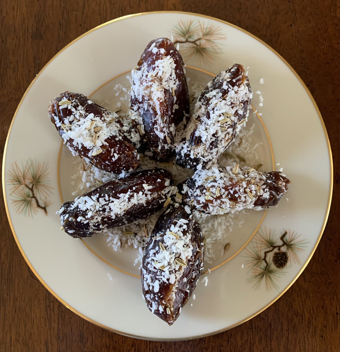 OboistaAlli's tweet photo. Happy Tu B'Shevat! Almond-Stuffed Dates from @MollieKatzen's #StillLifeWithMenu Cookbook! YUM! 😋#Moosewood2022 #TuBShevat https://t.co/KhalEn75Pg