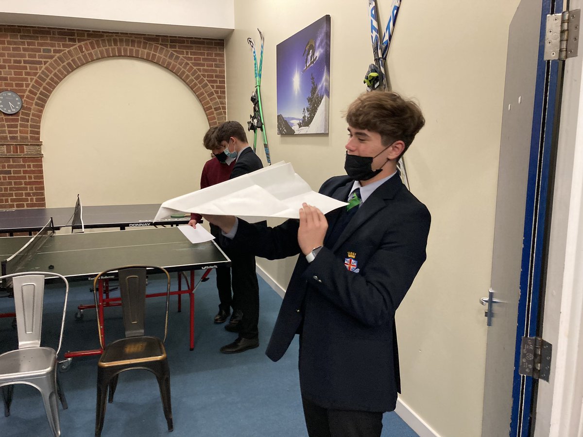 HawkeHouseRHS's tweet photo. This afternoon’s #familytime was a paper ✈️ competition. Lots of creative entries! Well done to Angus Beale - his flew the furthest! @RHSSuffolk #TeamHawke https://t.co/1SfxYHsfBP