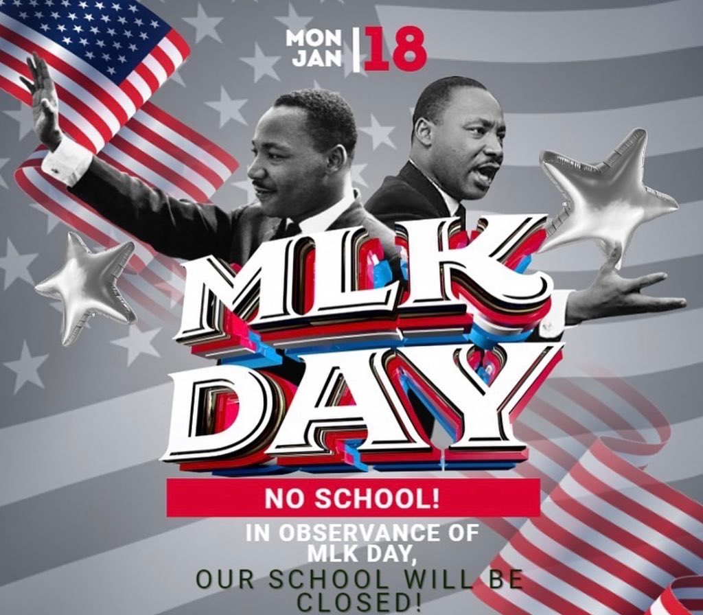 DiamondValleyMS's tweet photo. In observance of Martin Luther King Jr.’s Birthday, Our school will be closed Today, January 18th. School will resume Tomorrow, January 19th. 💎💎💎 #dvmsdiamondminds #husdpremier #wearediamondstrong https://t.co/ju9Ub3Qhfz
