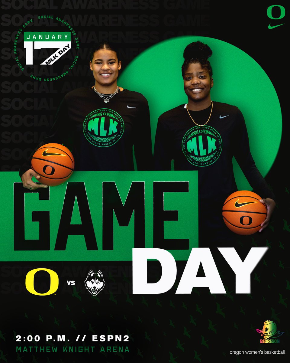 OregonWBB's tweet photo. Ready for a showdown at MKA. 

Taking on UConn today at 2 p.m. #GoDucks

📺 ESPN2
📻 @UOSportsNetwork https://t.co/cLySJYUVly