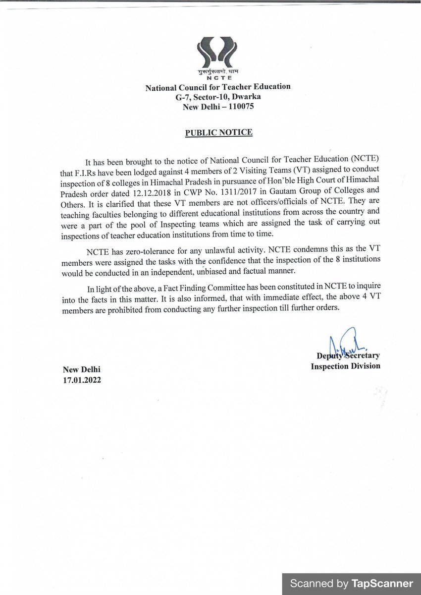 Jitendr18995686's tweet photo. This Public Notice by @ncteDelhi is a panic-reaction. The authorities in NCTE are afraid that arrested members of Inspection Teams will spill the beans. Hence this Public Notice which serves no purpose except to expose the guilt of NCTE authorities. @dpradhanbjp @SantoshSarangii https://t.co/koSIhS483u