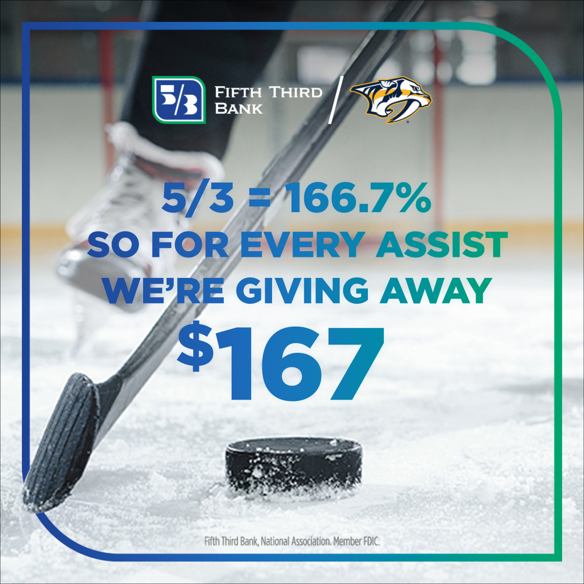 When <a href="/PredsNHL/">Nashville Predators</a> share the puck, Smashville scores. Give us a follow and a retweet for your chance to win $167 with each assist at select games. 🏒 
 go.53.com/6011KB5qN