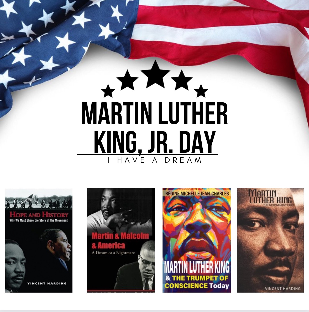 OrbisBooks's tweet photo. On the third Monday in January, Martin Luther King Jr Day honors the American clergyman, activist and Civil Rights Movement leader. #mlk #ihaveadream #mlkday #blacklivesmatter #blm #vincentharding #jamescone #reginemichellejeancharles https://t.co/04r8YJ1ysm