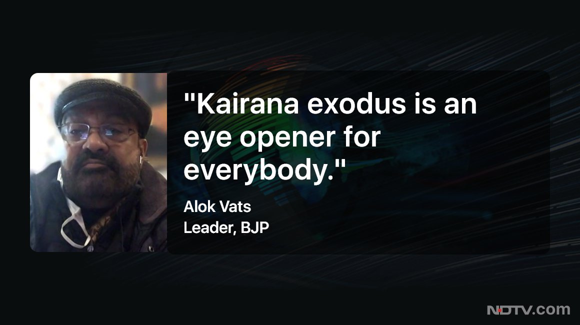 ndtv's tweet image. #TrendingTonight | &quot;Hindu businessmen were forced to leave the place, we are just stating that&quot;: Alok Vats, #BJP Leader, on the Kairana exodus that happened in #UttarPradesh