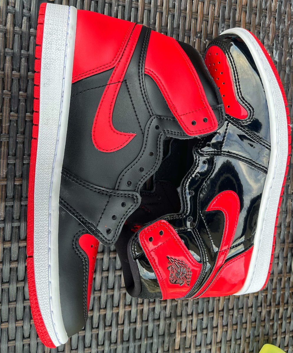 KIXNKARBS's tweet photo. I matted the patent leather 1s what ya think ? https://t.co/K5tG7xPtSZ